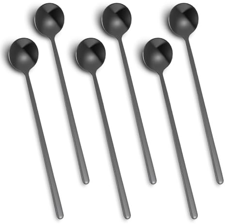 6Pcs Small Espresso Spoons, 6.7 Inch Matte Stain Black Coffee Spoons, Long Handle Ideal for Espresso, Stainless Steel Iced Tea & Dessert Stirring Spoon, Coffee Bar Accessories