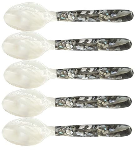 Cucchiaio in madreperla – 5 pezzi con manici rotondi, per dessert e | Elegante accessorio per cucina gourmet, decorazione da tavolo, cena, presentazione di lusso