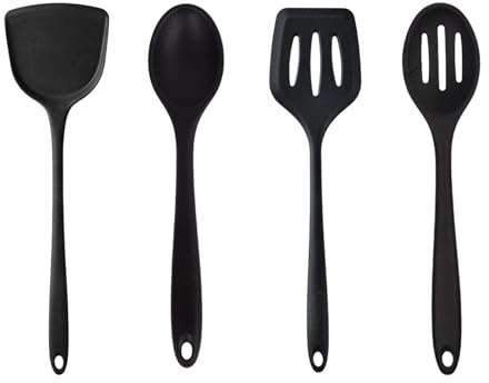 Vauki 4 cucchiai da cucina in silicone, con manico lungo, antiaderente, cucchiaio resistente al calore, cucchiaio da portata in silicone, utensile da cucina, per cucinare, cuocere, mescolare