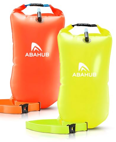Abahub simboj med torrsäck för simmare i frivatten 15 l 2 st | med larm vattentät uppblåsbar torrväska simhjälpmedel boje pull buoy vuxna öppen vatten pool 15 l