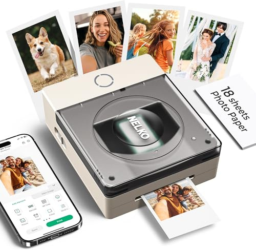 Nelko Imprimante Portable PP02 4-en-1 2x3, Jet d'encre pour Adhésifs, Magnétiques, Transfert Eau & Thermique, Bluetooth, Retouche App, Ivoire