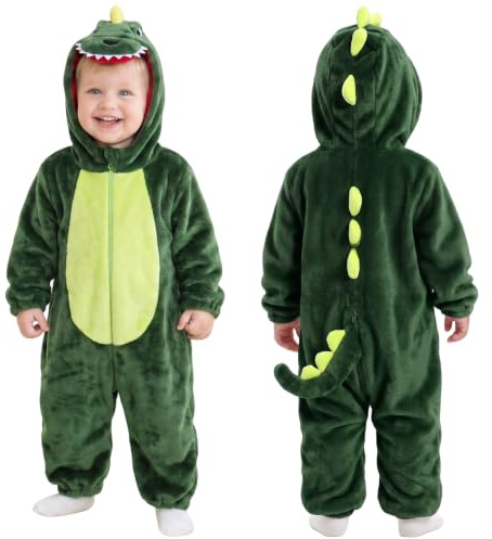 Alaoo Baby Djursparkdräkt, baby sparkdräkt med huva spädbarn | Dinosauriedräkt med huva för barn, lämplig för karneval, halloween, fest, rollspel