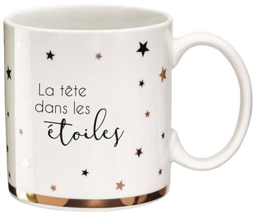 DRAEGER PARIS 1886 La tête Dans Les étoiles, Taza, Porcelana, Blanco, Negro y Oro, 1 Unidad (Paquete de 1)