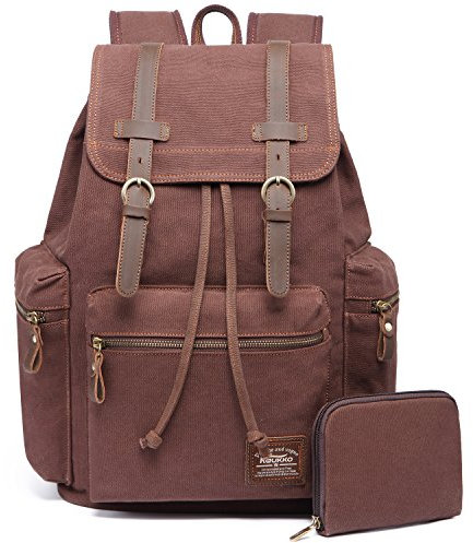 KAUKKO Canvas Rucksack Vintage für Herren Damen Outdoor Sports Reise Wandern Bergsteigen (Kaffee-702-1)