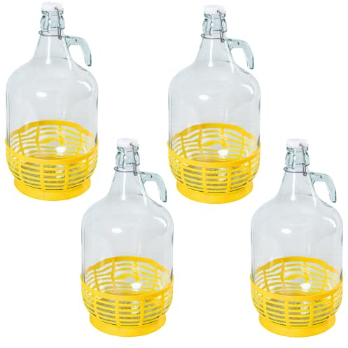 Beste Angebote Confezione da 4 Palloncini da 5 l, con Chiusura a Pressione e Cestino in plastica, per Vino e merluzzo