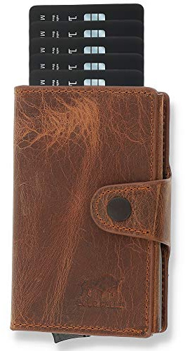 NEU: SOLO PELLE® Slim Wallet Mondo ohne Münzfach [bis zu 13 Karten] Slimwallet [RFID-Schutz] Kartenetui [Leder] Smart Wallet für Männer und Damen (Vintage Braun)