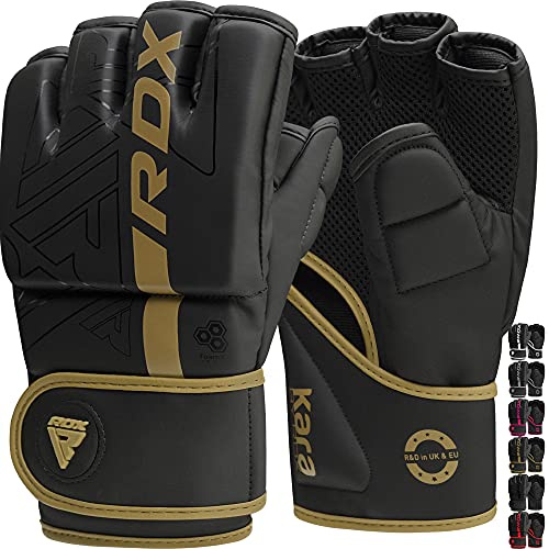 RDX Guantes MMA Artes Marciales Entrenamiento, Precurvado Maya Hide Cuero Grappling Guantillas, Kara Ventilada Palma Gloves, Muay Thai Kick Boxing Sparring Saco de Boxeo Lucha Libre Training