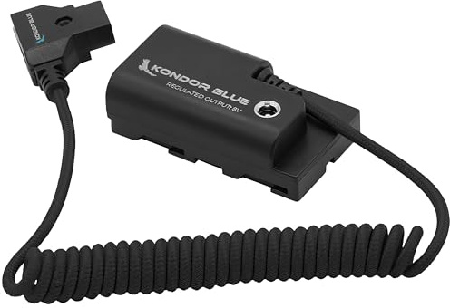 KONDOR BLUE | D-Tap to NPF Coiled Dummy Battery Cable for Sony L-Series | 16-36 Coiled Cable Connect D-Tap Sources to Your Device | Raven Black