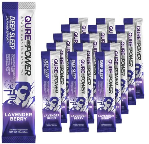 QURE Deep Sleep Aid Drink Mix w/ 5mg Melatonin & L-Theanine for Stress Relief | Non - Habit Forming Magnesium & 5 - HTP Powder | Alkaline Hydration | 15 Sticks (1 Box)