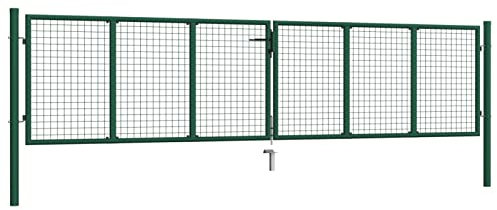 Gecheer Mesh-Gartentor Mesh Doppelflügeltor Gartentor Doppeltor Hoftor Zauntür Tor Einfahrtstor Gitterzauntor 415 x 175 cm (B x H),Stahl Dunkelgrün,3 Schlüssel sind enthalten