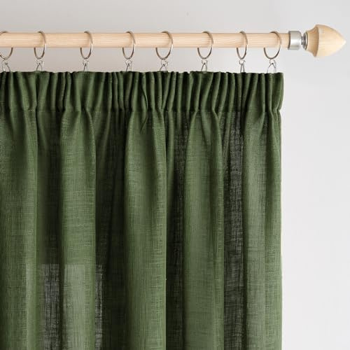 Woaboy Leinen Gardinen mit Kräuselband Vorhänge Wohnzimmer Leinenoptik Halbtransparent Stores Gardine Schlafzimmer Modern Schlaufengardinen 2er Set 140x225cm (BxH) Matcha Grün