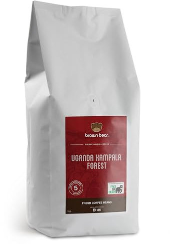 Uganda Coffee Beans 1kg - Very Strong Dark Roast Ugandan Robusta - Brown Bear - For All Coffee Machines - Strength 5 - Donation to Free The Bears