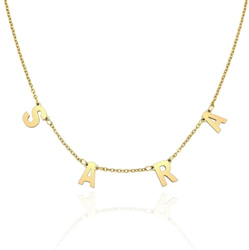 MMXX Personalisierte Namenskette Individuelle Initialen-Halskette Choker-Halskette für Frauen Gold Silber Zierliche Halskette für Damen Freundin Ehefrau Mutter Geschenk (B2: Doppelloch - Gold)