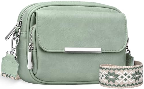 VOBUKE Sac Bandoulière Femme Petit Sacs a Main Femmes en Cuir PU Léger Multi-poches Sacoche avec 12 Fentes Cartes Tendance Pochette Bandoulière Femme avec Large Sangle Réglable