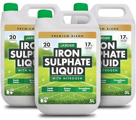 Jarder Iron Sulphate Liquid With Nitrogen 3 x 5L - Feeds Lawns - Greens Grass - Grows Grass - Lawn Tonic - 20 Treatments per 5L - Premium Blend and Iron Content