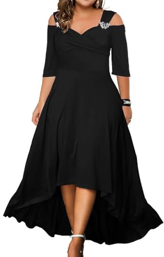 FUNSEED - Robe longue estivale pour femme tailles grandes, robe fluide décontractée avec col en V et épaules dénudées, robe longue bohème pour la plage, mariage ou soirée, noir, XX-Large