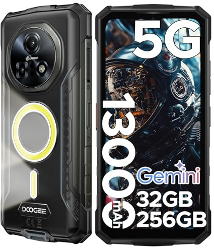 DOOGEE Fire 7 Pro Telephone Portable Incassable 5G, Fonction POC, Smartphone Incassable avec 1200 Lampe Projecteur, 13000mA, 32Go+256Go, 6,6'' 64MP,Octa Core Gemini AI/Fingerprint/Face ID/OTG/NFC,Gris