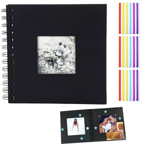 Album Fotografico Scrapbook con 40 Pagine Bianche,Libro dei Ricordi Personalizzabile Fai da Te a Spirale in Nero,per Incollare Foto,per Compleanno,Matrimonio,Famiglia,Viaggi e Amici