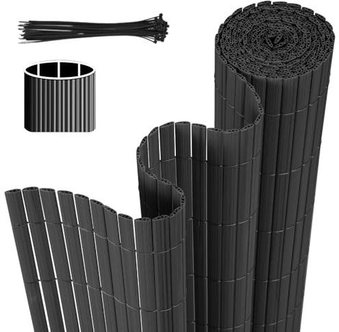 Monucep PVC Sichtschutzmatte, 100x600cm, Sichtschutzzaun Dreifache Verstärkung, Balkon Sichtschutz mit Kabelbindern, Windschutz Wetterfest, UV-beständig, ohne Bohren für Balkon Garten, Anthrazit