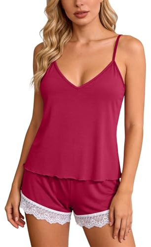 Ensemble Pyjama Femme Short - Ensemble Femme Pantalon Et haut Chic Tenue | Décontracté Chemises De Nuit Souple Débardeur Fines Bretelles Léger haut Col V Slim Fit Vêtement Chic Et Elegant