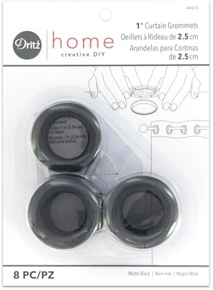 Dritz 1-Inch Inner Diameter Plastic Curtain Grommets, Pack of 8, Matte Black