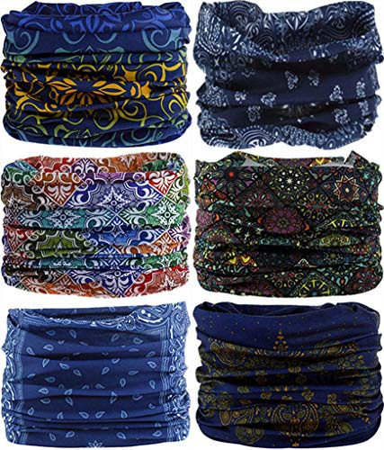9PCS & 6PCS Multifunctional Stretchable Sport & Casual Headwear, Headband Scarf Bandanna Headwrap Mask Neckwarmer & More 12-in-1