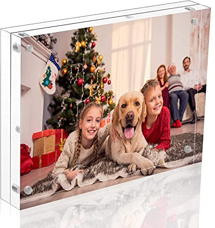 NIUBEE Portafoto magnetico in acrilico, cornice double-face verticale e orizzontale, da scrivania, con magneti (squadrato), 15,3 x 20,3 cm ca.