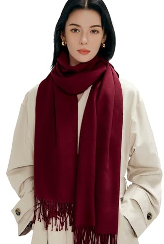 maamgic Schal Damen Warm Winter Herbst unifarben Baumwolle mit quasten/fransen, 20+ Farben Einfarbig & Kariert Pashmina Stola Schals MEHRWEG,Wein Rot