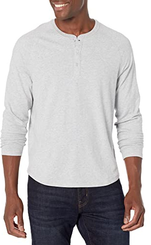 Amazon Essentials Men's Long-Sleeve Henley Shirt, Grey (Light Grey Heather), L