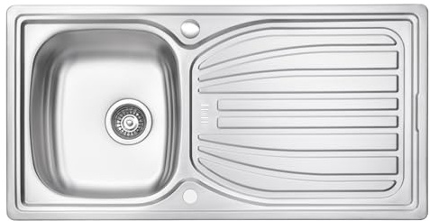 JASSFERRY Stainless Steel Kitchen Sink Single 1.0 Bowl Reversible Top Overflow Hole with Waste Pipes Clips, 980 x 510 mm