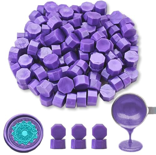 Anbose 300 piezas octogonales perlas de cera de sellado púrpura perlas de cera de sellado, perlas de cera para sellar letras