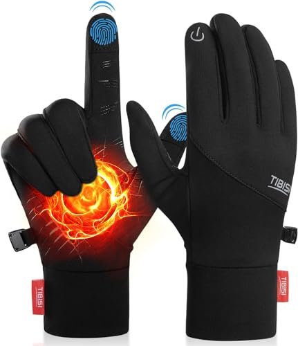 Ruixue Thermo Handschuhe Herren Damen - Winter Warme Beheizbare Winterhandschuhe FahrradHandschuhe Skihandschuhe, Winddichte Sporthandschuhe für Laufen, Fahren, Radfahren, Wandern (Schwarz-ST002, M)