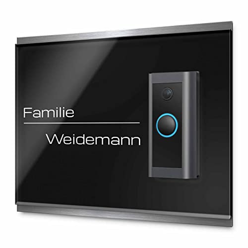 Premium Klingelschild aus Edelstahl und Acrylglas für Ring Wired & Co - Passend für alle gängigen Funkklingeln - Geeignet für Video Doorbells & Funk Türklingeln - Personalisierbare Klingelplatte