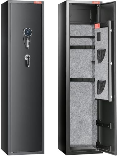 VEVOR Armoire à 7-8 Fusils, Coffre-Fort pour Armes à Feu avec 2 Façons de Verrouillage Clavier Numérique et Clés, avec Casier Intégré et Étagère Amovible, pour Rangements des Armes Longues, Maison