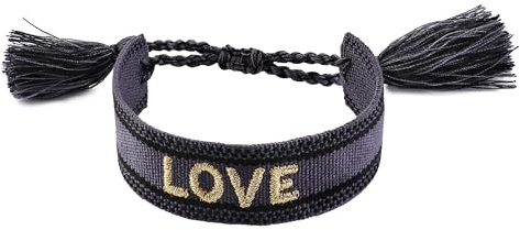 Selfmade Jewelry Armband Stoff Schwarz - Gewebtes Web Armband Damen Stoff - Geschenkidee Muttertag Freundin Damen (LOVE)