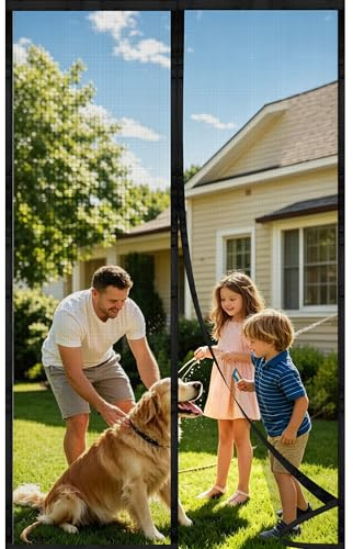 DIKER Fly Screens Doors Nets Patio Curtain Insect Mesh for Keeping Out Flies & Bug, Flyscreen French Doors, Mosquito Double Door Magnetic ScreenFly Doors (120x200cm, Black)