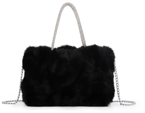 Jywmsc Bolso de Noche de Piel Sintética para Mujer, Bolso de Mano Peludo y Esponjoso, Elegantes Bolsos Plisados para Fiesta, Graduación, Boda