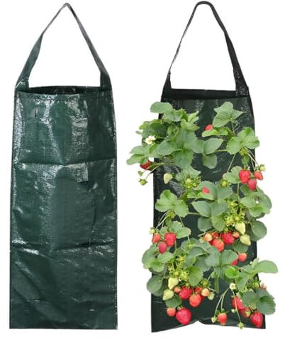 2 Pezzi Sacchi per Piantare Fragole, Acchetti per Piantare Fragole da Appendere con 8 Fori Sacchetti per Piante, Con Manici Borsa per Piante Capovolta in Tessuto per Verdure, Fragole, Erbe, Pomodoro