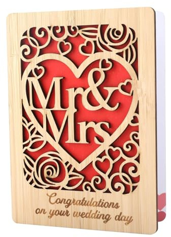 Wooden Wedding Card Personalised Congratulations Wedding Card Anniversary Cards Wood Valentine's Day Gifts for Bride Groom Just Married Couple Congratulation on your Wedding Day (Mr & Mrs)