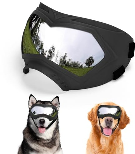 Dog Goggles, UV Protection, Windproof, Dustproof, Anti-Fog Dog Sunglasses for Large & Medium Dogs, Lightweight TPE Frame with Adjustable Strap, Stylish Outdoor Protection (Black)