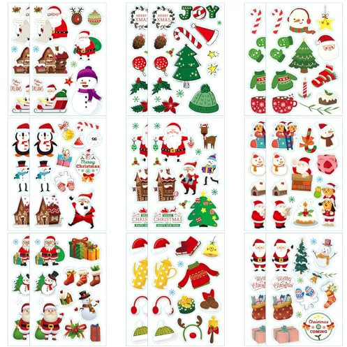 AYNKH 18 Feuilles d'Autocollants de Noël, Autocollants de Noël pour la Décoration, Autocollants de Noël pour l'Artisanat, Autocollants de Noël pour la Fabrication de Cartes