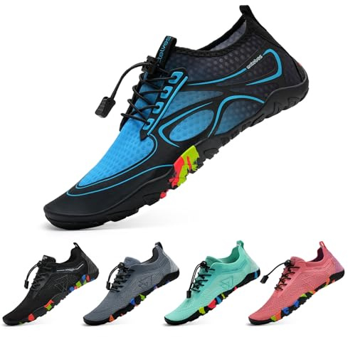 WateLves Scarpe da Bagno Scarpe da Acqua Donne Uomini Asciugano Velocemente e Indossano Velocemente Scarpe da Spiaggia,per Sub,Surf,Sport Acquatici,Escursionismo,Yoga,Oggi,Nero Blu 43 EU