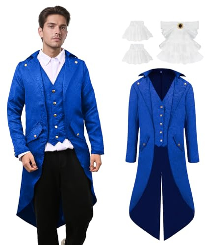 YORDET Men's Medieval Steampunk Tailcoat Gothic Retro Coat Victorian Men's Jacket Vampire Cosplay Costumes (Blue, M)