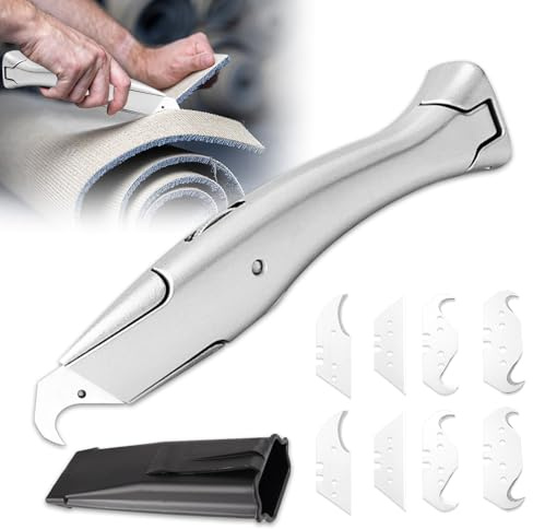 Coltello da tappeto, coltello universale, lama a gancio con lama trapezoidale, lama in plastica, ideale per il taglio di pavimenti in PVC