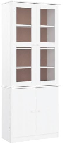 Emmtore Armario Vitrina Alta Madera Maciza Pino Blanco 77x35x186,5cm, Armario Cristal