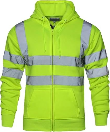 Hi Viz High Visibility Long Sleeve Full Zip Hoodie - Men's Reflective Tape Safety Hi Vis Fleece Jumper Workwear Jacket (UK, Alpha, XL, Regular, Regular, Yellow)