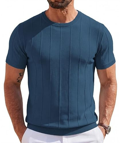 T-shirt d'été en soie glacée pour homme - Manches courtes - Maille fine - Respirant - Coupe ajustée - Col rond