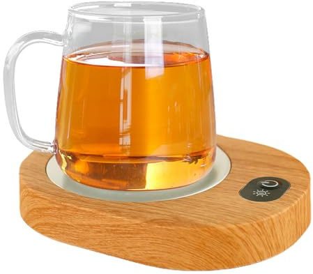 USB Rechargeable Coffee Cup Warmer For Desk - Wood Grain Mug Heater Plate With Constant 55-65°C Temperature & Gravitys Sensor - Portable For Office, Home & Travel