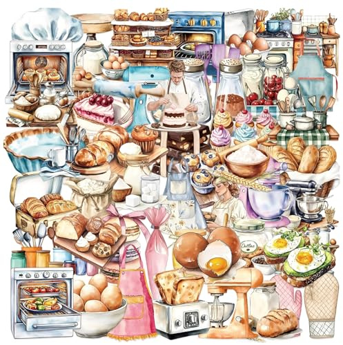 50 Pezzi Adesivi da Forno Stickers PET Impermeabili Divertenti Cibo Sticker Decorativi Fai Da Te per Laptop Scrapbooking Bottiglia d'acqua Journal Auto Moto Skateboard Bagagli