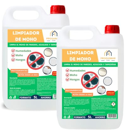 Limpiador de moho, musgo, humedades y hongos, 2 Unidades de 5 Litros, elimina manchas de paredes, techos, azulejos y superficies, apto para superficies delicadas y duras